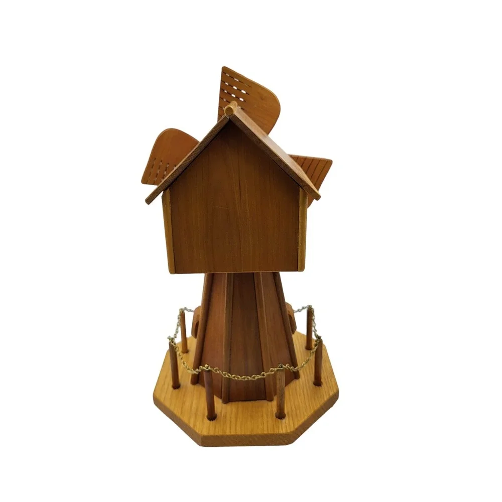 Vintage Wooden‎ Windmill Music Box Wind-up Blades Plays 'Skaters Waltz' Solid